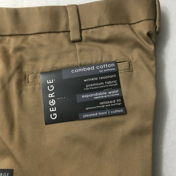 George Pants Men's 36X30 Combed Cotton khaki Pleated Cuffs Relaxed New With Tags - Picture 6 of 6